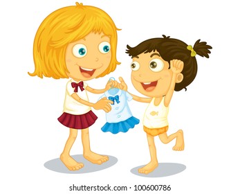 Illustration Of Sisters Getting Ready For School - EPS VECTOR Format Also Available In My Portfolio.