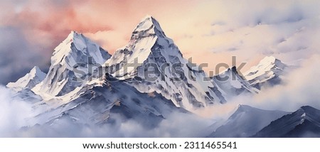 Illustration of watercolor Mont Everest Himalaya