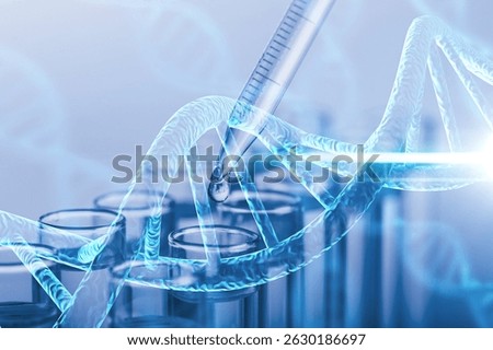 Illustrations of DNA structure and test tubes , double exposure