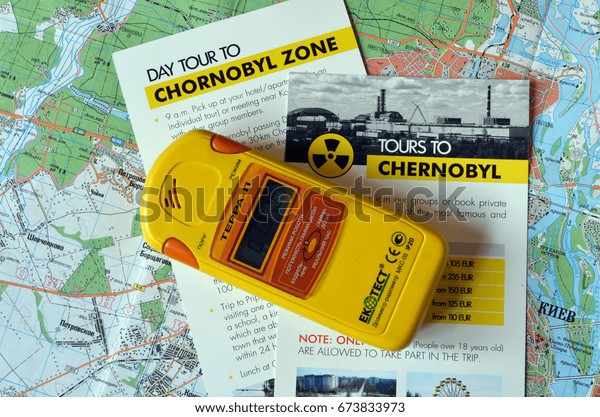 Illustrative Editorial.Comercial booklet of travel agency sugest tourism in Chernobyl Area.Tragedy as attraction.Kiev,Ukraine July 9, 2017