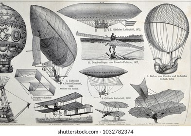 ILLUSTRATIVE EDITORIAL.Vintage Illustration - AERONAUTICS. Meyers Kleines Lexikon. Edition 1908. February 22 2018 In Kiev,Ukraine
