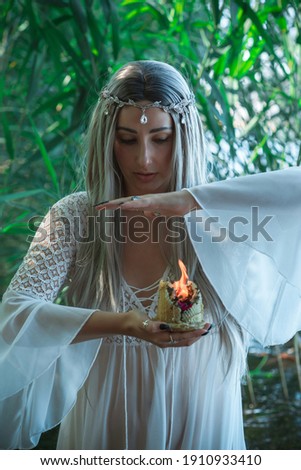 Illustrative photo for legends, creatures and fairytale. Mystical scene with nymph