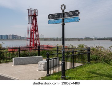 Illustrative Signpost On Thames Path National Trail At Tripcock Ness