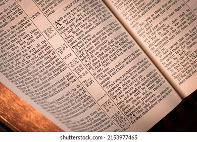 Iloilo City, Philippines - April 27, 2022: The Holy Bible opened to the Book of Matthew, chapter 24, on the signs of the times.