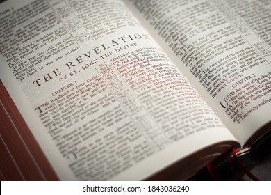 Iloilo City / Philippines - October 19, 2020: The Book of the Revelation is a prophetic book in the New Testament. Photo shows an open Bible.