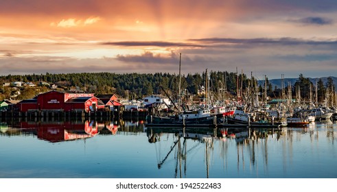 Ilwaco, Washington - 1-20-2015:  Commercial Fishing Boats Docked At Ilwaco Boat Basin, Ilwaco.