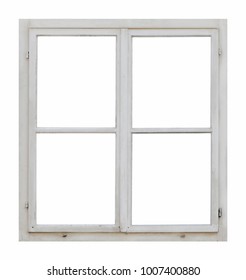 白い背景の上の古い木製の窓