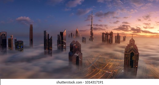 Dubai Downtown in beautiful fog