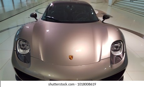 Stuttgart, Germany - January 24, 2018 - Porsche 918 Spyder (2014) at the Porsche Museum in Stuttgart