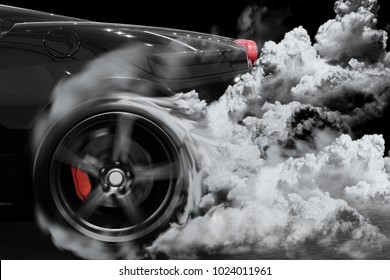 スポーツカーは、レースに備えてトラック上で喫煙しながらタイヤを燃やします。
