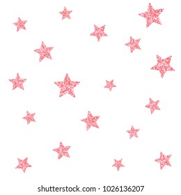 Vector naadloze patroon met roze glitter getextureerde sterren op witte achtergrond