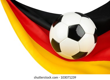 Soccer ball on a German flag hanging in a spiffy way as a symbol for Germany's love of football