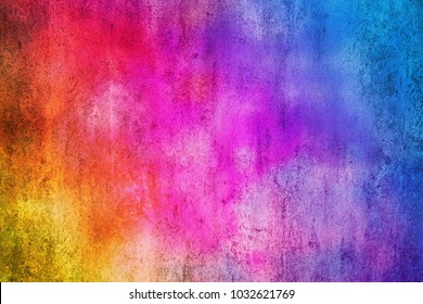 Color background. Grunge red blue and yellow painted on concrete wall.