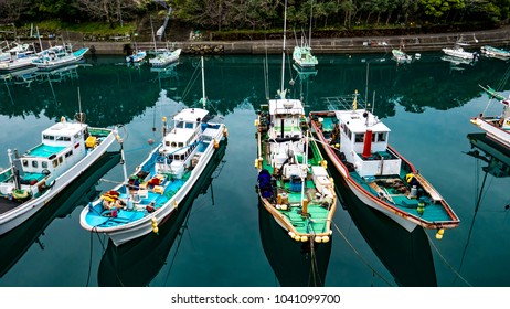 Japanese fishing boats in the harbor, Muroto Japan.