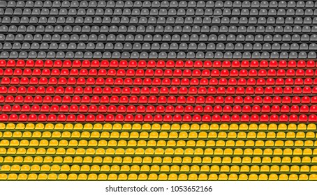 Empty tribunes of the football stadium.  Colors of the German flag.