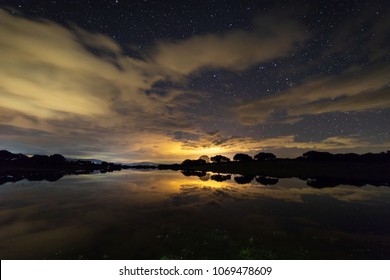 Night landscape near Santibañez el Bajo. Extremadura. Spain