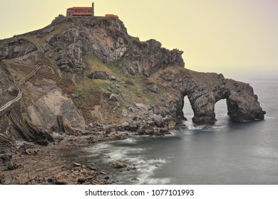 Gaztelugatxe islet with San Juan hermitage on top in Spain.s Basque Country is the real life location that features in TV series Game of Thrones as Dragonstone mystical island. Bermeo-Bizkaia-Euskadi.