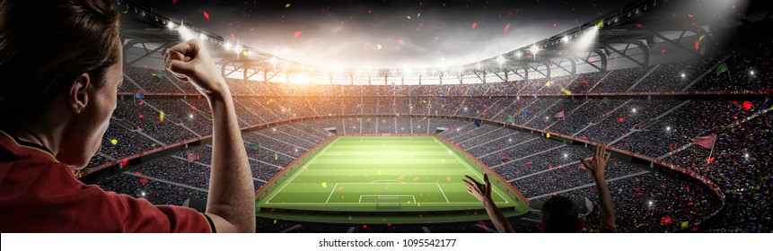 soccer fans vs 3d rendering stadium imaginary