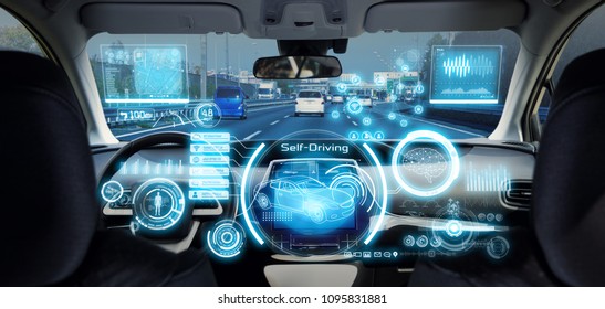 Cockpit van futuristische autonome auto.
