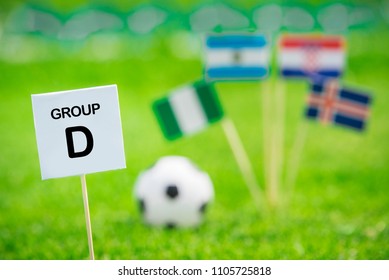 Grupo D - Banderas nacionales de Argentina, Islandia, Croacia, Nigeria y logotipo oficial