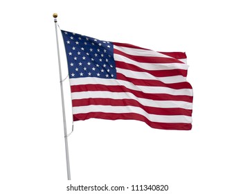 Bendera Amerika melambai diisolasi dengan warna putih dengan tapak kliping