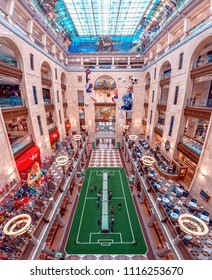 Russia, Moscow - June 15, 2018: Decoration of Central Children's World in Lubyanka for the FIFA World Cup 2018