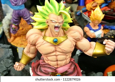 KUALA LUMPUR, MALAYSIA -MARCH 31, 2018: Model scale action figures characters from popular Japanese animated series DRAGONBALL. Display by collector and fan in the table. 