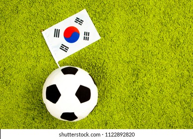 Football team of Korea. Flag of Korea with a soccer ball. Football championship. the flag of the Republic of Korea at the stadium. Team on football.