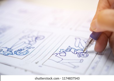 Storyboard or storytelling drawing creative for film process pre-production media films story script for video editors