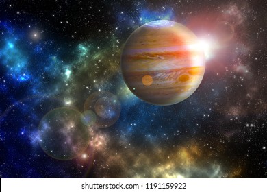 Jupiter planeet in het kleurrijke sterrenhemel universum "Elementen van deze afbeelding geleverd door NASA"