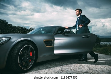 Business man in luxury car