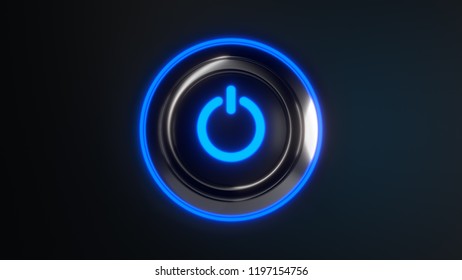 青いLEDライト付きの電源ボタン