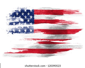 Bendera USA dilukis di atas kertas putih dengan cat air