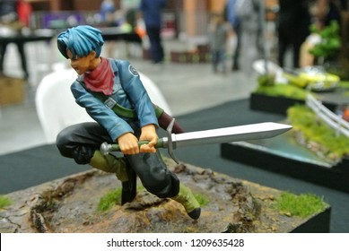 KUALA LUMPUR, MALAYSIA -OCTOBER 6, 2018: Selected focused of model scale action figures characters from popular Japanese animated series Dragonball. Display by collector and fan on the table. 
