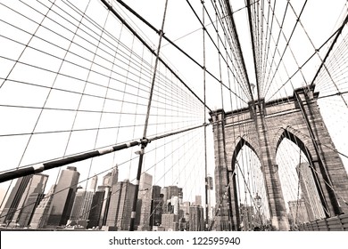 ニューヨーク市のブルックリン橋。アメリカ合衆国。
