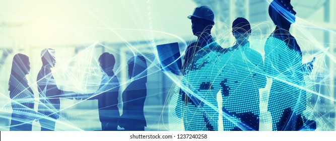 مفهوم الأعمال العالمية. صورة ظلية لرجال الأعمال.