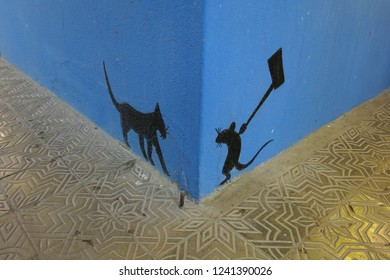 Grappig schilderij aan de muur, Tom en Jerry, Kat en Muis