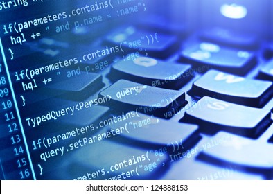 Código de programa y teclado de computadora