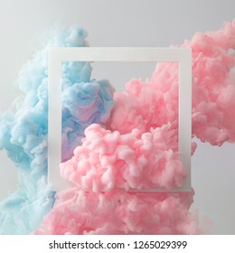 Abstract pastel pink and blue color paint with pastel gray background. Fluid composition with copy space. Minimal natural luxury.
