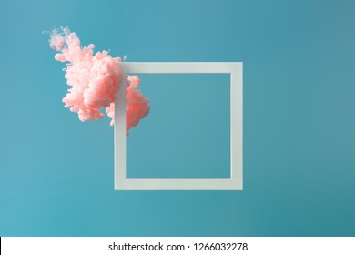 Abstract pastel pink color paint with pastel blue background.. Fluid composition with copy space. Minimal natural luxury.