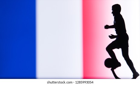 Nationale vlag van Frankrijk. Voetbal, Voetballer Silhouet