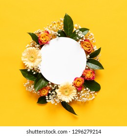 Happy Mother's Day, Women's Day, Valentine's Day or Birthday Background. Floral flat lay greeting card template with beautiful various flowers.
