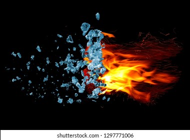 Api dengan percikan api dan ledakan es batu