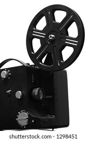 Film projector. Film reel on retro film projector.