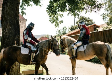 Meeting knights on horseback. Crusade. The game of thrones.