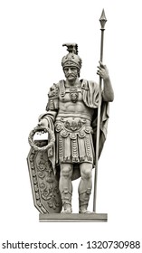 Standbeeld van de Romeinse god van de oorlog Mars (Ares). Geïsoleerd op wit