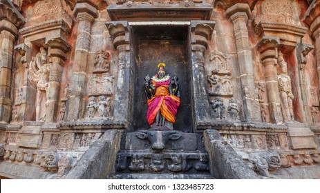 Durga (Mahisaurmardini) image. Airavatesvara Temple, Darasuram, Tamil Nadu, India. One of Great Living Chola Temples - UNESCO World Heritage Site.