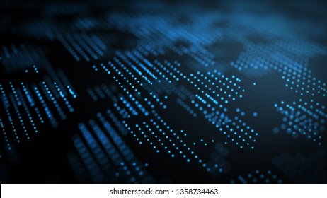 Abstrakter dunkler und blauer digitaler Hintergrund. Big Data digitaler Code, Datenkommunikation und Übertragung von DNA-Biologie. Futuristisches Informationstechnologiekonzept.