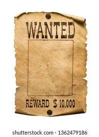 Wanted wild west poster on white background
