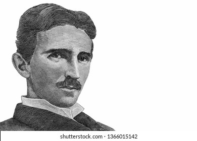 Nikola Tesla, Genio científico e inventor, famoso por los inventos en electricidad. Retrato de billetes de Yugoslavia.